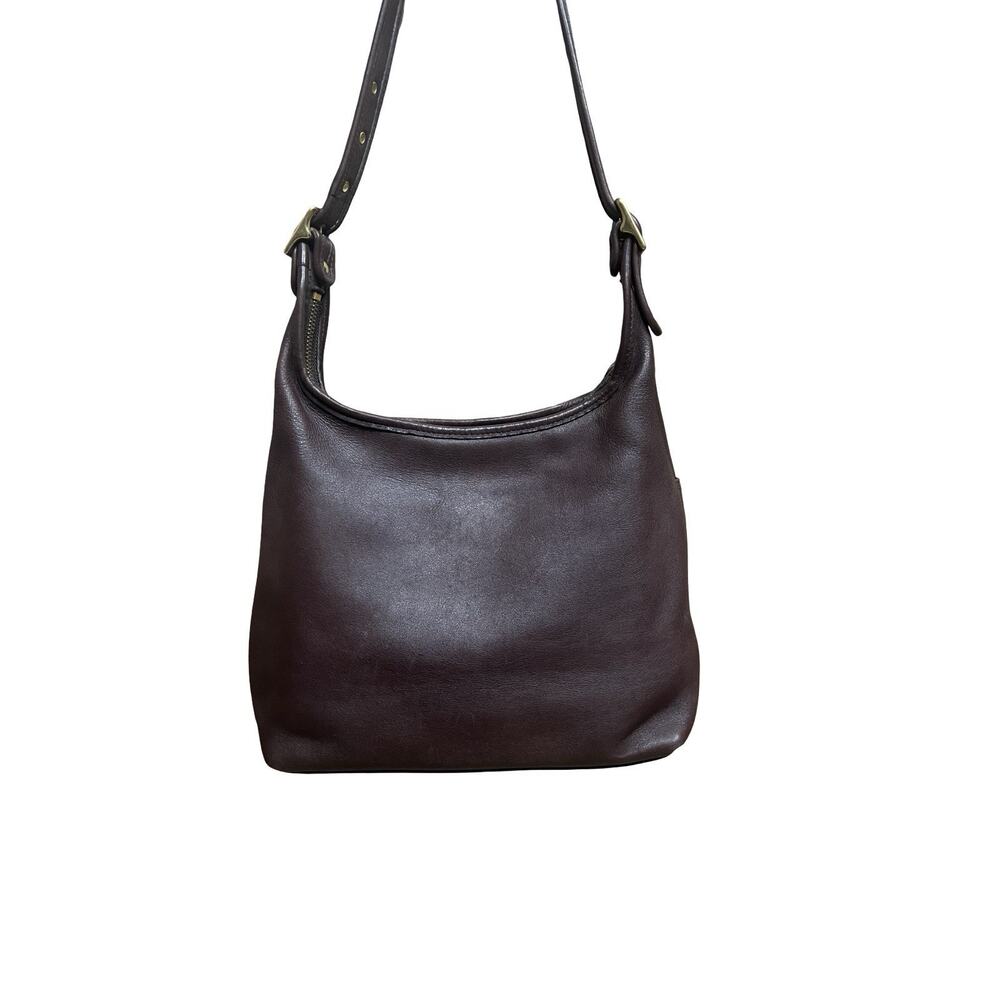 COACH VTG #9058 Legacy Leather Zip Top Hobo Shoulder Bag Dark Brown USA Brass - Picture 6 of 15